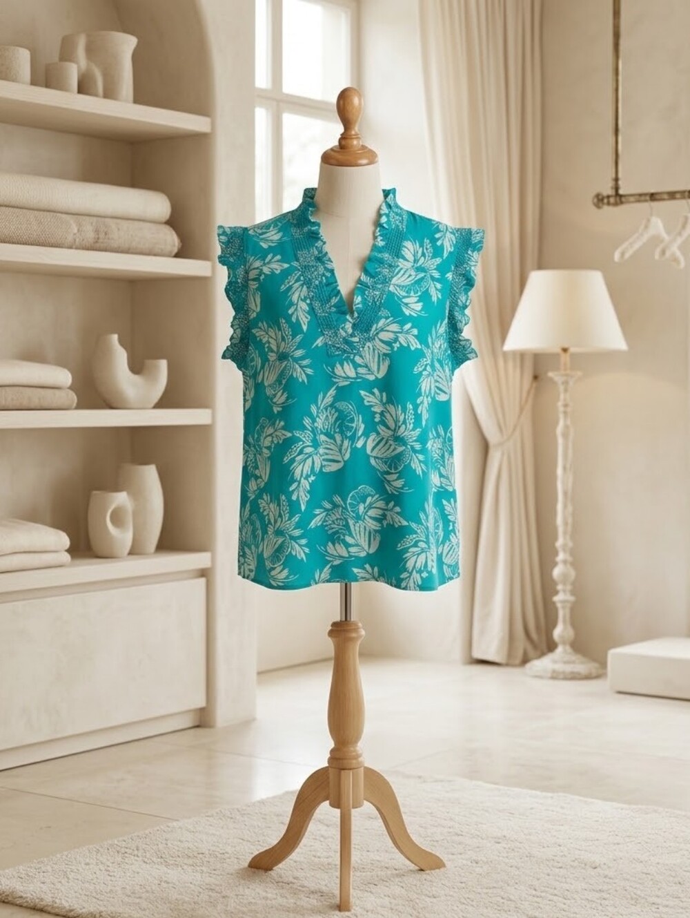 Crown & Ivy Green Tropical Print Flutter Sleeve Blouse Size 4X